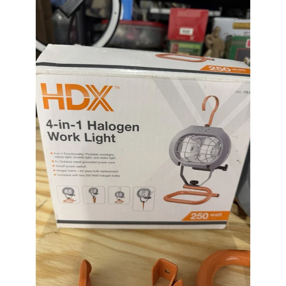 HDX 4-in-1 250W Halogen Work Light Portable Clamp Trouble Stake Light w/